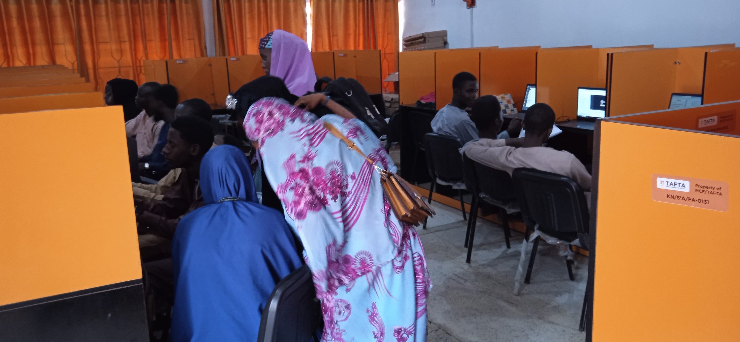 TAFTA learners and programme staff inside a Kano digital learning centre